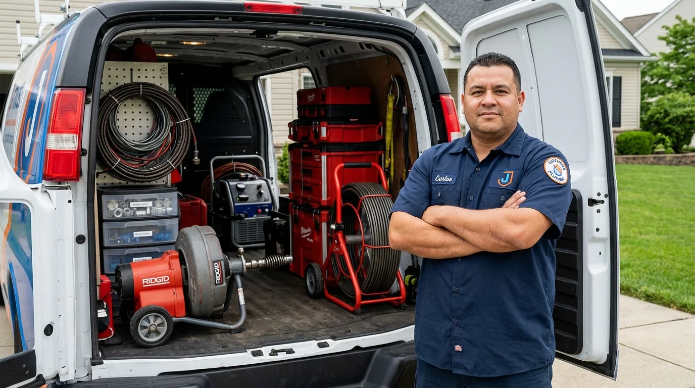 Professional drain cleaning equipment and Johns Plumbing LLC plumber in Nazareth