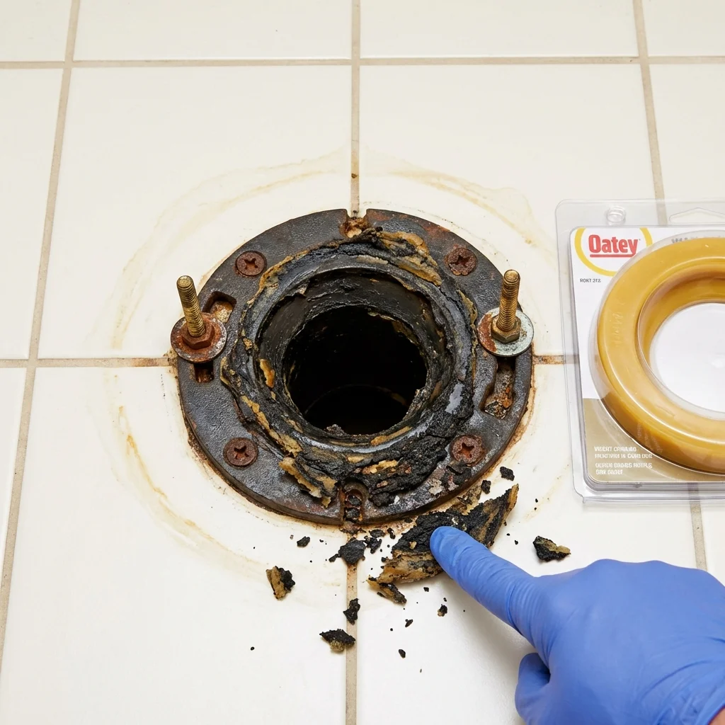 Failed wax ring showing water seepage at the base of a toilet in a Nazareth, PA home