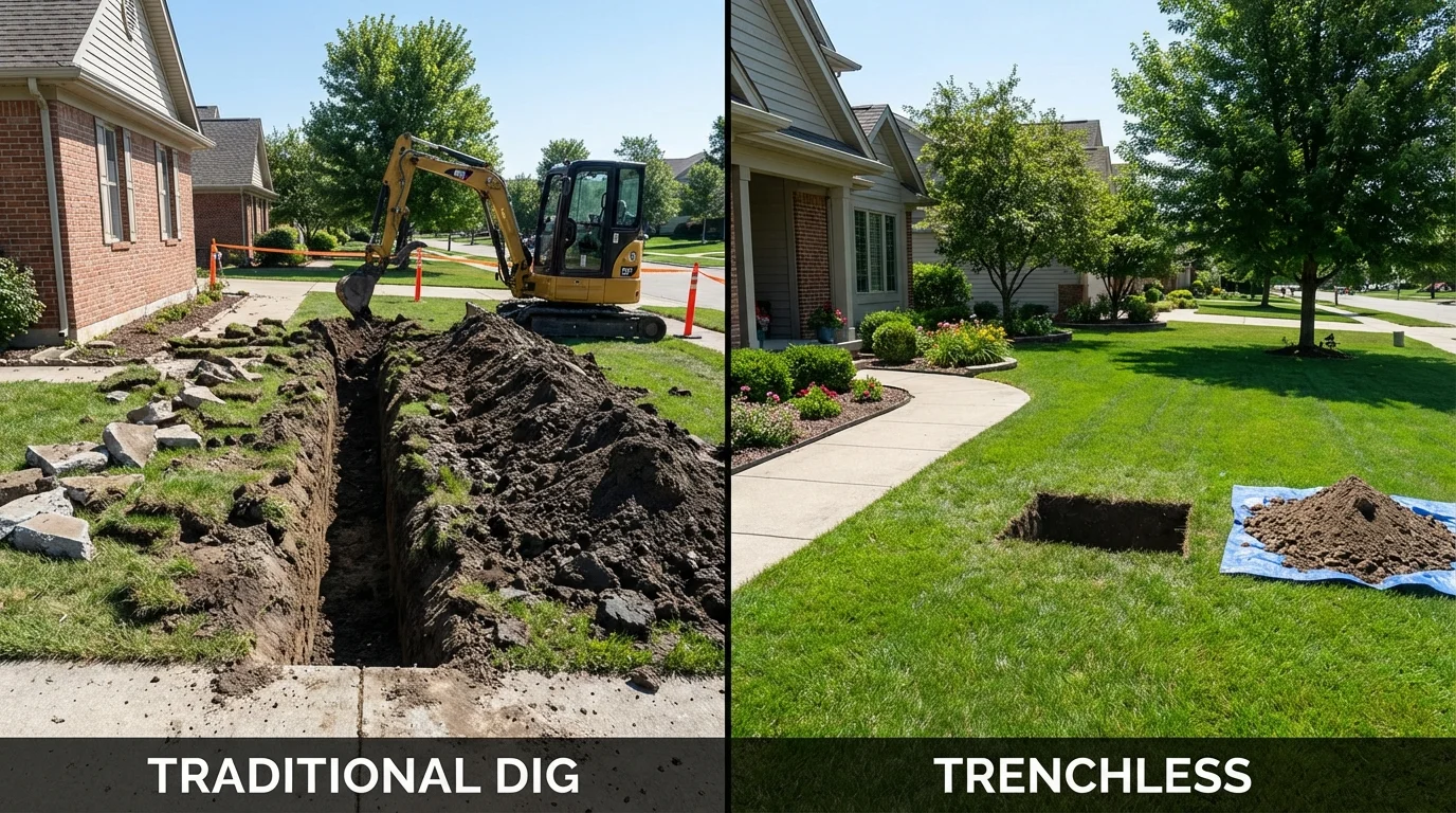 Trenchless sewer repair with minimal yard damage versus traditional excavation in Nazareth, PA